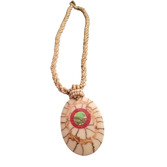 Swimmi Iridescent Abalone Shell Cone Shell Pendant Beads Necklace Boho 16" - Picture 3 of 4